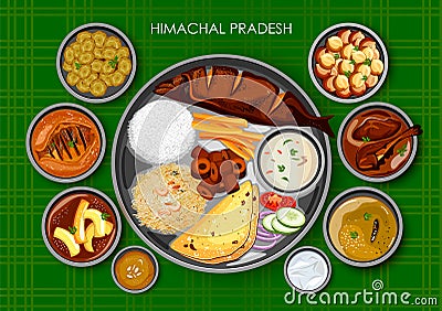 Traditional Himachali cuisine and food meal thali Vector Illustration