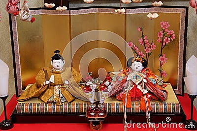 Traditional hina doll decorated in March in Japan. Editorial Stock Photo