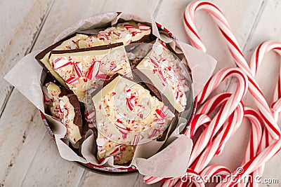 Traditional Holiday Chocolate Peppermint Bark Stock Photo