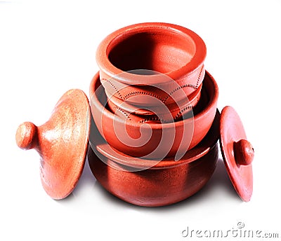 Traditional home made clay pots and bowls Stock Photo