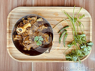 Traditional Homemade Healthy Mutton Curry and Mutton Kosha, non-vegetarian food concept, Top View : Vancouver, British Stock Photo