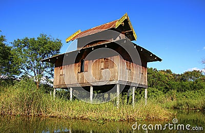Traditional hous on stilts in Inle lake, Myanmar Stock Photo