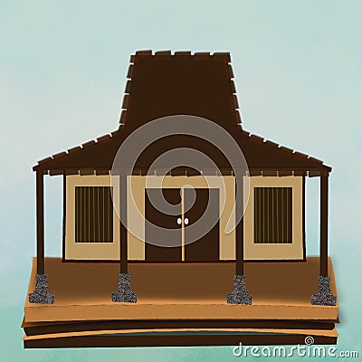 The traditional house illustration of Jogjakarta Cartoon Illustration