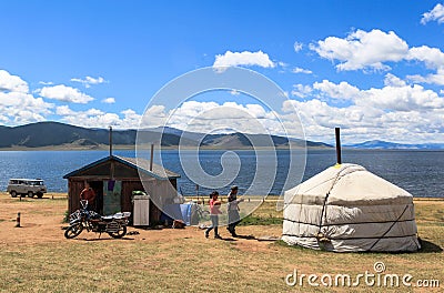 Traditional house at White Lake in Mongolia Editorial Stock Photo