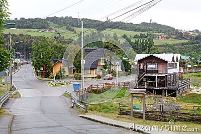Traditional houses at Curaco de Velez, Chile Editorial Stock Photo