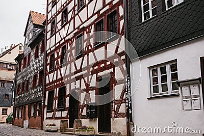 Traditional houses in German style in the city of Furth in Bavaria. German architecture of houses. Stock Photo