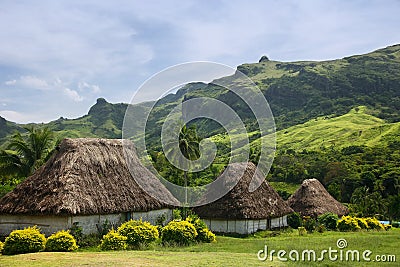 Traditional houses of Navala village, Viti Levu, Fiji Stock Photo