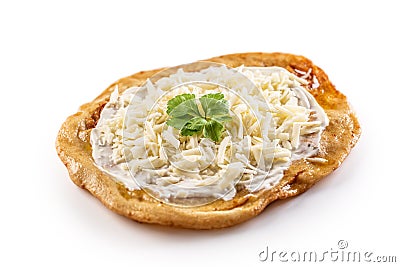 Traditional huangarian creamy langos with cheese, garlic and herbs Stock Photo