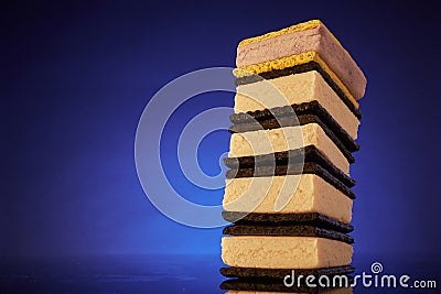 Towering stack of ice cream sandwiches Stock Photo