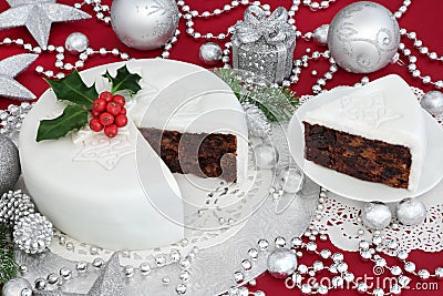 Traditional Iced Christmas Cake Stock Photo
