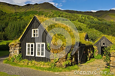 Traditional Icelandic houses at Skogar Stock Photo