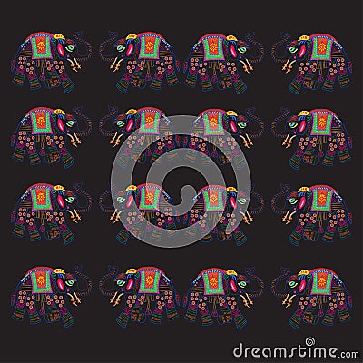 Traditional Indian elephant pattern Vector Illustration