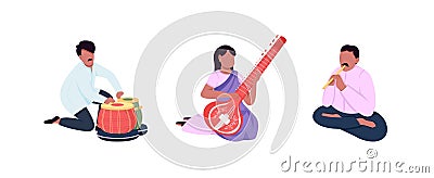Traditional indian musicians flat color vector faceless character set Vector Illustration