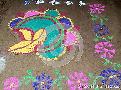 Traditional Indian Rangoli on festival of light Diwali, Indian folk art Stock Photo