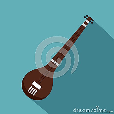 Traditional Indian sarod icon, flat style Vector Illustration