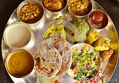 Traditional Indian vegeterian platter Stock Photo