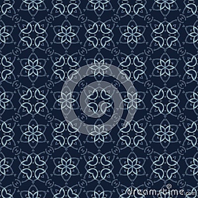 Traditional Indigo Blue Japanese Seamless Vector Pattern Lace Geometric Vector Illustration