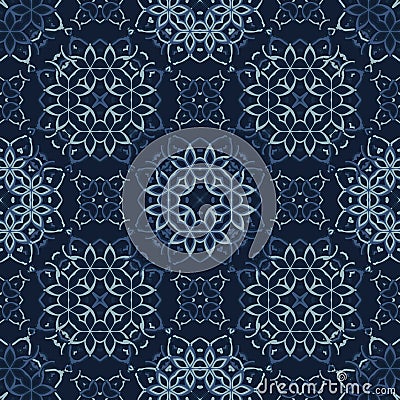Traditional Indigo Blue Japanese Seamless Vector Pattern. Lace Quilt Vector Illustration