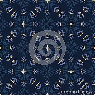 Traditional Indigo Blue Japanese Seamless Vector Pattern. Quilt Grid Ornament Vector Illustration