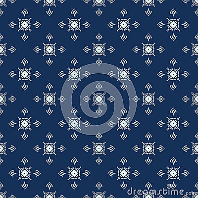 Traditional Indigo Blue Japanese Seamless Vector Pattern. Quilting Fabric Style Vector Illustration