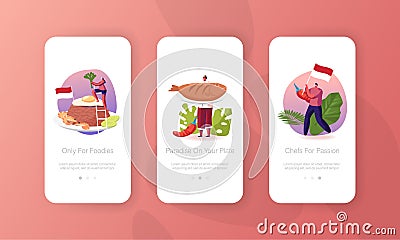 Traditional Indonesian Asian Meals Mobile App Page Onboard Screen Template. Tiny People Characters Cook Spice Vector Illustration