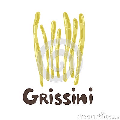Traditional italian bread Grissini. Takeout cafe dish. Cute flat style. Vector bread sticks illustration without salt or Vector Illustration