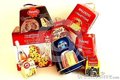 Traditional Italian Christmas Cakes Panettone and Pandoro produced by Italian Confectionery Companies Editorial Stock Photo