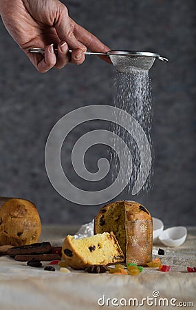 Traditional Italian Christmas sweet cake on a countryside table. Stock Photo