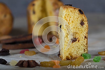 Traditional Italian Christmas sweet cake on a countryside table. Stock Photo