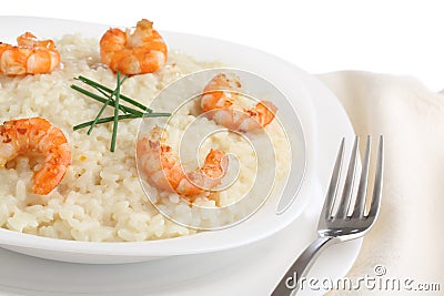 Traditional italian dish - risotto with fried shri Stock Photo