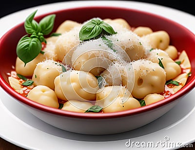 Traditional Italian Gnocchi with Tomato Sauce and Parmesan Cheese - AI generated Stock Photo