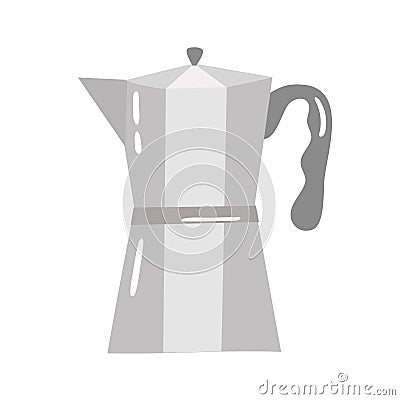 Traditional Italian style metallic geyser coffee maker isolated. Vector icon vintage object illustration. Retro espresso Vector Illustration