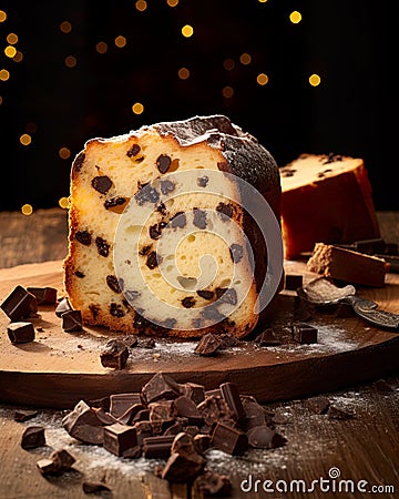 traditional Italian sweet bread, elegantly displayed on a table. Stock Photo