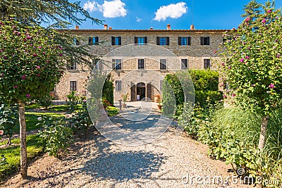 Traditional Italian Tuscany Farmhouse - rural villa surrounded b Stock Photo