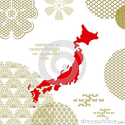 Traditional japan background with country map Vector Illustration