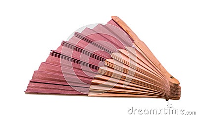 Traditional Japanese brown fan on white background. Stock Photo
