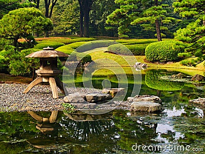 Formal Water Feature, Imperial Palace Gardens, Tokyo, Japan Editorial Stock Photo