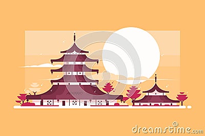 Traditional Japanese house. Vector Illustration