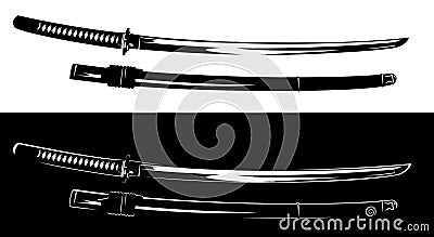 Black and white samurai katana sword vector design Vector Illustration