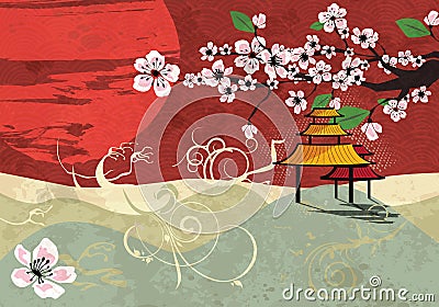 Traditional Japanese landscape Vector Illustration