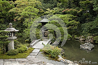 Traditional japanese landscaped garden in kyoto japan Stock Photo