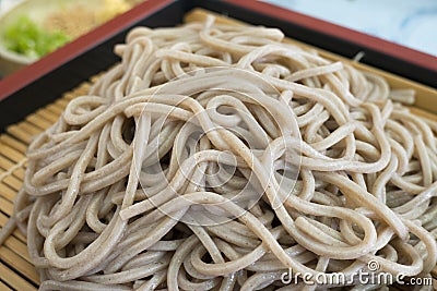 Traditional Japanese meal with cold soba noodles Stock Photo