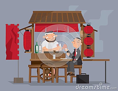 A traditional Japanese mobile food stall Yatai Vector Illustration