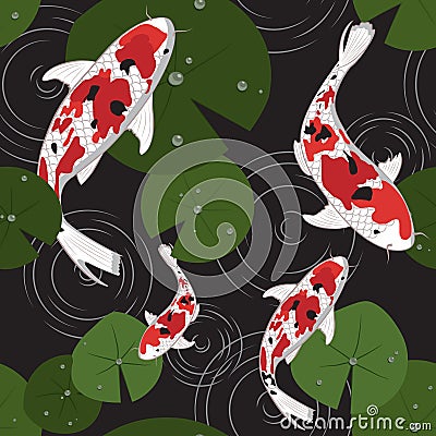 Traditional japanese ornament. Seamless pattern. ripple an koi carps. Asian nautical background. Vector fish illustration/ Vector Illustration