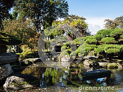 Traditional Japanese public garden near Takashima castle - Suwa, Japan Stock Photo