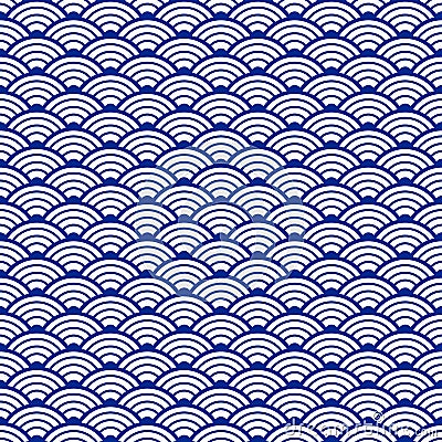 Traditional japanese seamless pattern with waves. Ornament for ceramic. Water texture. Nautical background. Vector art Vector Illustration