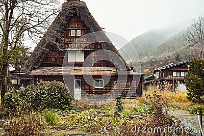 Traditional Japanese Thatched House in Historic Villages of Shirakawa-go Japan Stock Photo