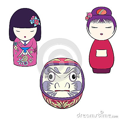 Traditional Japanese toys isolated drawing. Stock line vector il Vector Illustration