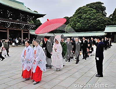 A traditional Japanese wedding ceremony at Shrine Editorial Stock Photo