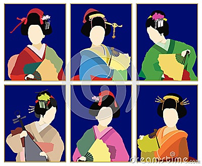 Traditional Japanese women in kimono style. Stock Photo